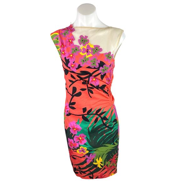 Alberta Ferretti Dresses & Skirts - Alberta Ferretti Multicolor Floral Sleeveless Ruched Midi Tank Sheath Dress Sz 4